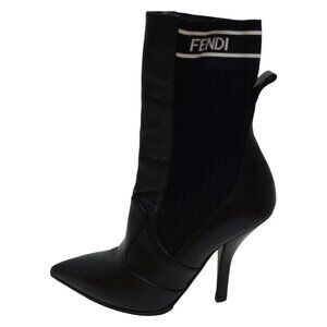 FENDI - Black White Leather Chemical Fiber Women's Boots 206-080125